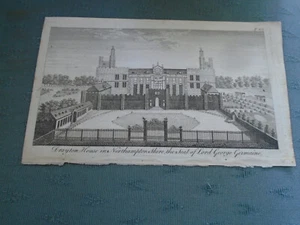 ANTIQUE PRINT - DRAYTON HOUSE SEAT OF LORD GEORGE GERMAINE - NORTHAMPTONSHIRE - Picture 1 of 2