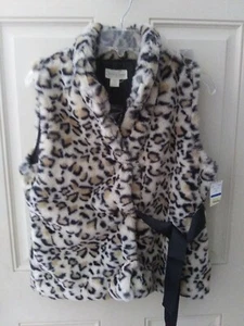 NWT Jake & Anna Sleeveless Vest Jacket XL Animal Print Faux Fur Snap Tie  - Picture 1 of 8