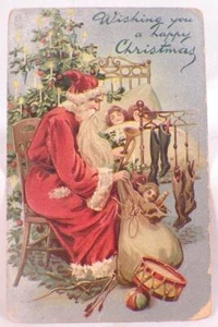 Raphael Tuck Santa Claus Postcard 136 Christmas Children Bed Tree Toys Drum #4 - Picture 1 of 5