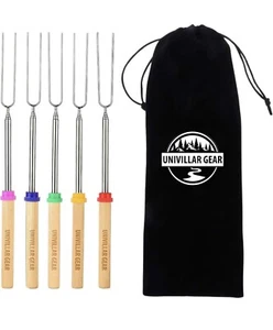 32'' Telescoping BBQ Marshmallow Roasting Sticks barbecue Skewers Hot Dog Forks - Picture 1 of 6