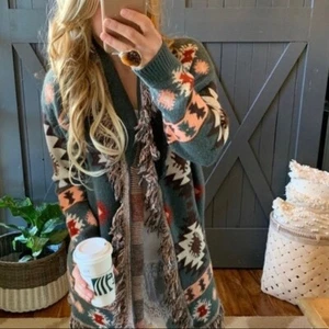 XL New Western Long Fringe Cozy Cardigan Sweater Boho Southwest Women's X-LARGE - Picture 1 of 10