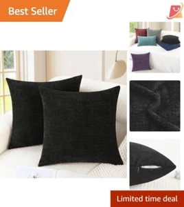 Throw Pillow Covers Chenille 22x22 Pack of 2 Cozy for Couch Living Room Black - Picture 1 of 8