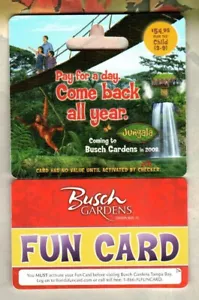 BUSCH GARDENS Fun Card, Jungala ( 2008 ) Admission Card ( $0 - Expired ) - Picture 1 of 1
