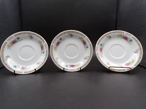 Three Vintage Liling Fine China Saucer "Yung Shen" Delicate Floral Gold Trim C25 - Picture 1 of 7