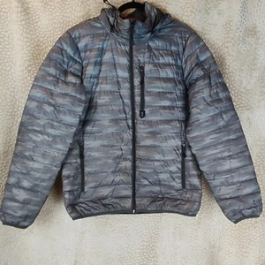 Free Country Mens Large Camo Grey Puffer Jacket Hooded Down Filled Zip Closure - Picture 1 of 24