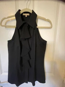 Michael Kors Collection Black Sleeveless  Cotton Button Shirt w/ Ruffle - Size 4 - Picture 1 of 5