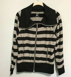 New York & Co Y2K Women’s Black Gray Striped Full Zip Up Sweatshirt Size Small - Picture 1 of 8