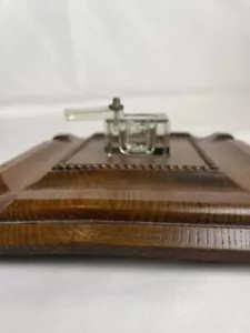 Antiker Schreibtisch Eiche Tintenfass Ständer und quadratischer Tintentopf Serie Made in England 9" - Bild 1 von 7