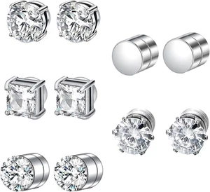 5 Paia Orecchini Magnetici Donna E Uomo - Orecchini Finti Con Calamita 6 Mm - Foto 1 di 12