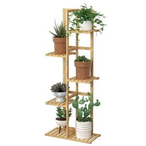Bamboo 5 Tier 6 Potted Plant Stand Rack Multiple Flower Pot Holder Shelf, Ind... - Picture 1 of 8