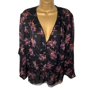 1.STATE geblümte transparente Bluse elastischer Bund gefüttert schwarz 2X - Bild 1 von 4