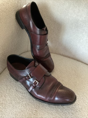 Scarpe eleganti Prada doppio cinturino monaco bordeaux pelle taglia US 12