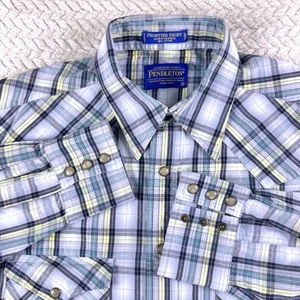 Pendleton Frontier Shirt Adult Medium Pearl Snap Blue Plaid Western Men’s Cowboy - Picture 1 of 13