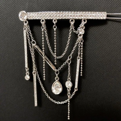 Swarovski Drop Chain Hairpin Silver Crystal Clip Used - Image 1 of 4