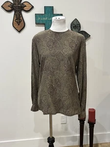 Damenbluse Dana Buchman Größe 12 oliv Langarm geblümt Seide - Bild 1 von 4