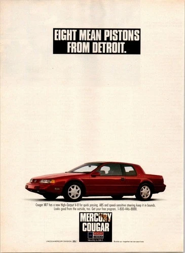 1991 Mercury COUGAR XR7 Coupe, Snazzy USA Issue Magazine Ad. US Postage Is $3.60 - Image 1 of 1