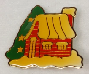 Weihnachtshaus mit Weihnachtsbaum Sammlerstück Emaille Pin 1,5" quer Vintage - Bild 1 von 3