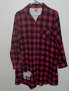 Lazy One Sz S/M Red & Black Buffalo Plaid Moose Appliqué Sleep Shirt Cabin - Picture 1 of 6