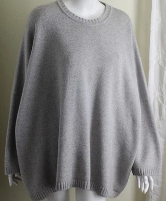 Eskandar O/S Gray Heaviest Weight Cashmere 4-Ply+ Crewneck Sweater Top - Image 1 of 4