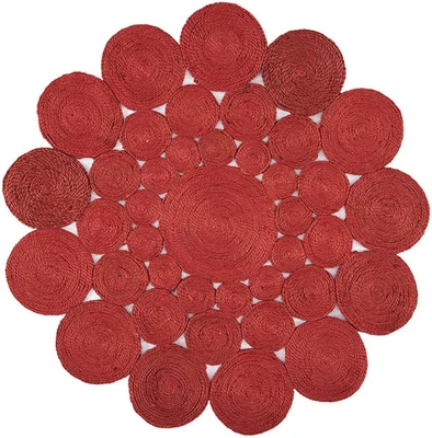 Round Jute Rug with Circle in Red Color Handmade Area Rug for Home Decor - Image 1 of 4