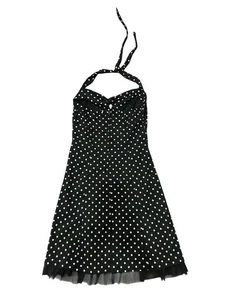 Forever Polka Dot Halter Dress Black White Sz Medium Knot Front Rockabilly Pinup - Picture 1 of 9