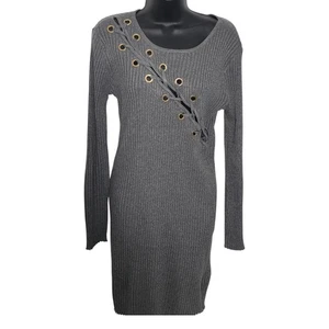 Discovery Icon figurbetonter Rippstrickpullover Schnürkleid grau Größe Large  - Bild 1 von 5