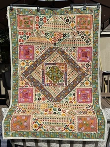 Tapiz Espejo Cachimba Bordado India Kutch 38x56 Gujarat Boho Textil - Imagen 1 de 5