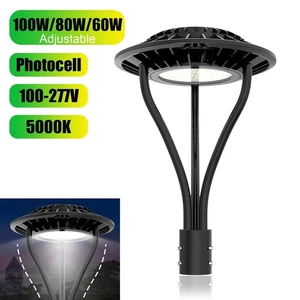 Commercial Outdoor 100W/80W/60W LED Post Top Street Lights with Photocell 5000K - Picture 1 of 12