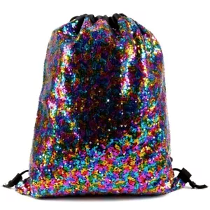 Womans Multi Sequin Drawstring Bag Shiny Travel Holiday Festival Gym Sports Kit - Picture 1 of 2