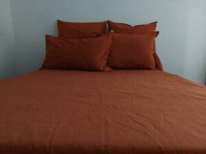 Linen 100%Burnt Orange sheet 1 flat sheet + 1 fitted sheet + 2 pillowcases