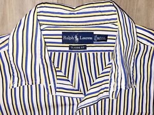 Ralph Lauren Vintage Striped Button Up Dress Shirt Men's 2XL Size 18 EUC S/S