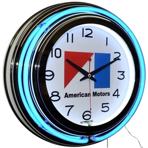 15" AMC American Motors Logo Double Neon Clock Garage Man Cave Decor (Blue) - Bild 1 von 6