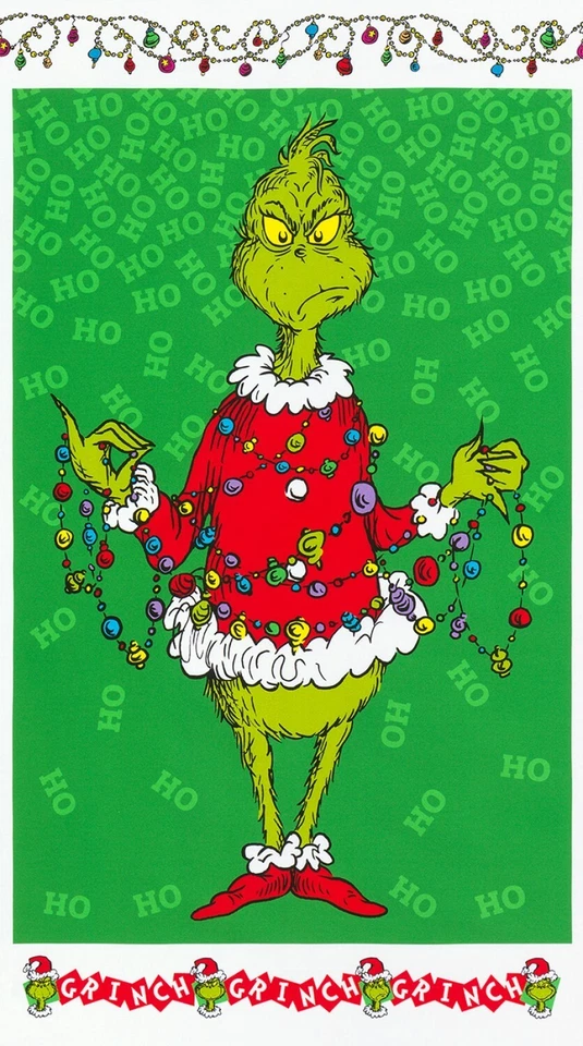 Holiday Seuss How The Grinch Stole Christmas Santa Grinch Panel Cotton Fabric - Image 1 of 1