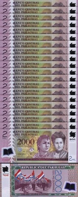 Paraguay 2000 Guaranies 2023, UNC, 20 Pcs LOT, Consecutive, POLYMER, P-228e NEW - Image 1 of 4