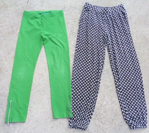 Girls 10/12 Long Pants Legging Lot OLD NAVY Black/White Print~TCP Green Leggings - Picture 1 of 9