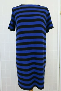 M&S Collection Purple Black Striped Shift Tunic Jersey Dress Size UK 12 Stretch - Picture 1 of 9