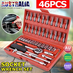 46pcs Socket Wrench Set CRV 1/4" Drive Metric Flexiable Extension Bar Truck Case - Picture 1 of 9