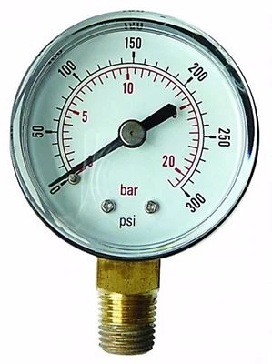 WREKIN 50mm Pressure Gauge 1/4" BSP BOTTOM ENTRY 0-160 PSI 10 Bar AIR OIL DRY GB5010/04