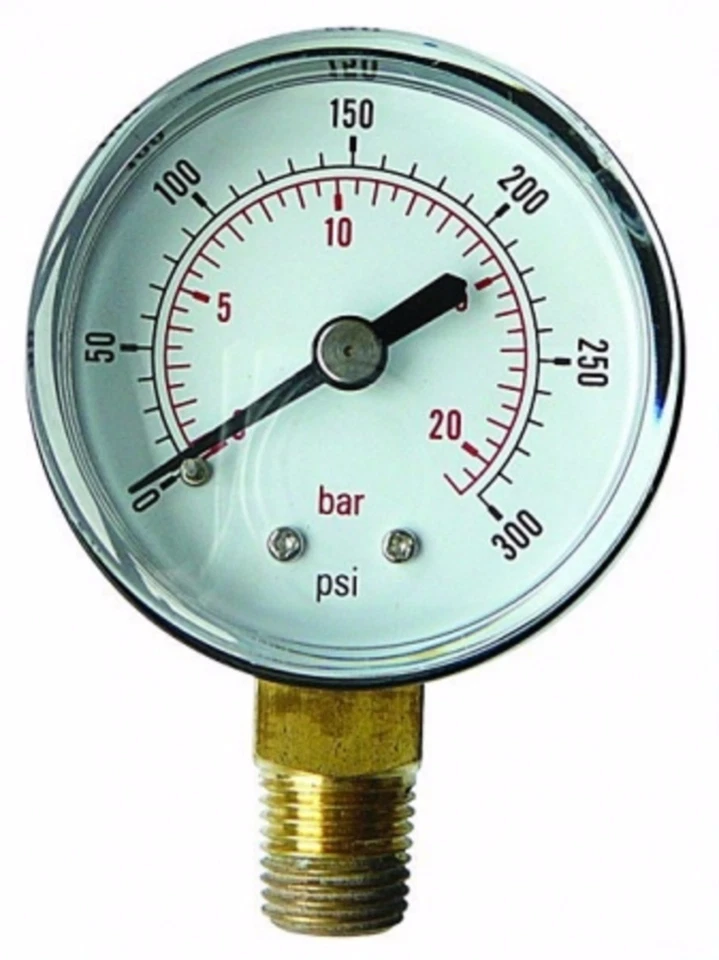 WREKIN 50mm Pressure Gauge 1/4" BSP BOTTOM ENTRY 0-15 PSI 1 Bar AIR OIL DRY GB501/04