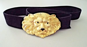 ***CINTURÓN DOTTY SMITH Talla M/L Oro Cabeza de León Firmado ¡Gamuza Negra!! - Imagen 1 de 4