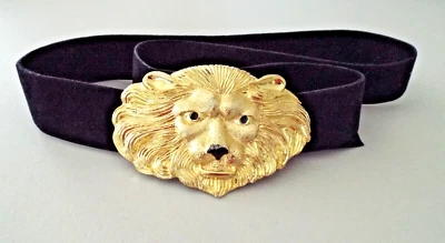***CINTURÓN DOTTY SMITH Talla M/L Oro Cabeza de León Firmado ¡Gamuza Negra!! Foto 1 de 4