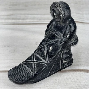 Vintage Wolf Original Hand Made Soapstone Eskimo And Sled Sculpture Canada - Picture 1 of 16