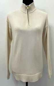Ralph Lauren Womens Pullover 1/4 Zip Mock Neck Sweater Medium Ivory 100% Cotton  - Picture 1 of 12