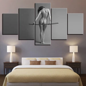 Japanese Katana Sword Nude Woman Canvas Print Painting Wall Art Home Decor 5PCS - Picture 1 of 5