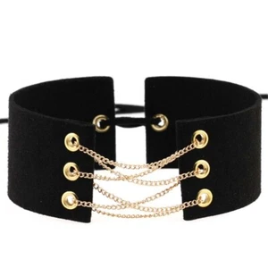 CHOCKER COLLIER NOIR ANNEAUX OR GOTHIQUE SM COLLAR CUIR GOTHIC - Imagen 1 de 4