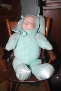 BABY AND BUNNY COSTUME CERAMIC FACE  PLUSH STUFFED DOLL - Picture 1 of 11