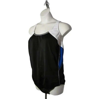Traje de baño de una pieza Lands' End 24W DDD negro blanco azul real Foto 1 de 3