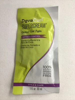 DevaCurl SuperCream modelador de cachos de coco para cabelo pacote de amostra de 1 fl oz - Imagem 1 de 2