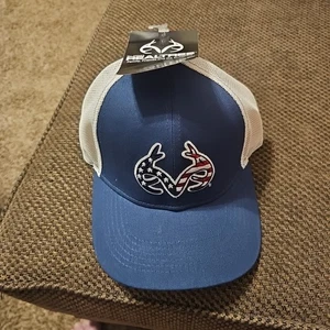 Neu mit Etikett RealTree Truckermütze Kappe amerikanische Flagge Netz verstellbar Herren blau weiß Mesh - Bild 1 von 11