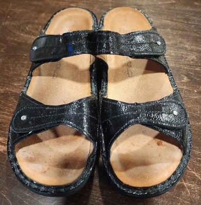 Finn Comfort Catalina 黑色漆皮凉鞋女式 9.5-10 码 EU 40 — 第 1/4 张图片